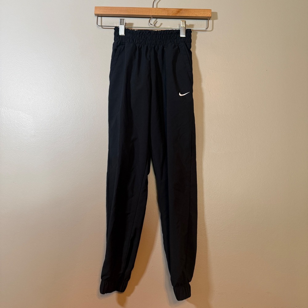 Nike Dri-FIT Woven Joggers Black High Rise Tapered Track Pants Youth XS
